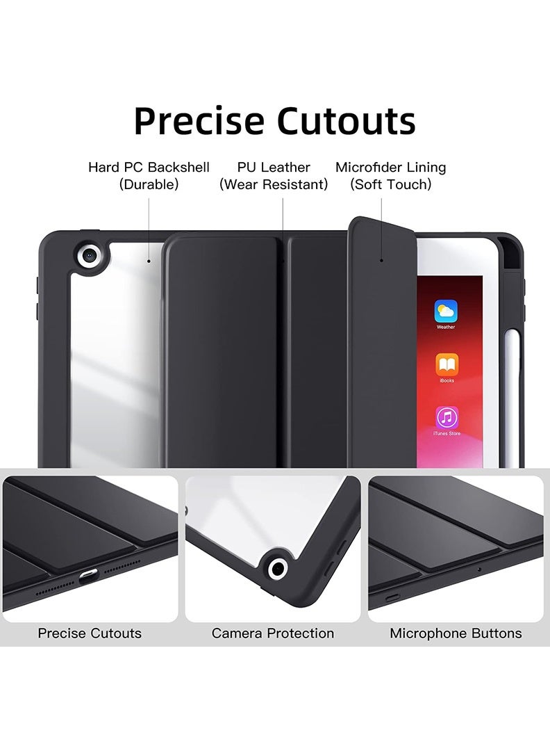 Theodor Hybrid Slim Case for iPad 9/8/7th Generation Case 10.2 Inch with Pencil Holder, Shockproof Trifold Stand Protective Cover with Soft TPU Clear Back for iPad Case 10.2, Auto Sleep/Wake Black - Image 2